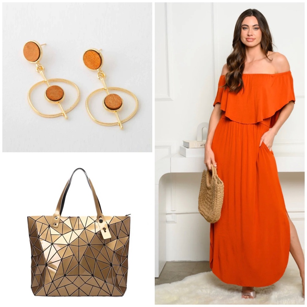 OFF SHOULDER RUFFLE FRONT MAXI DRESS - Picture 4 of 5